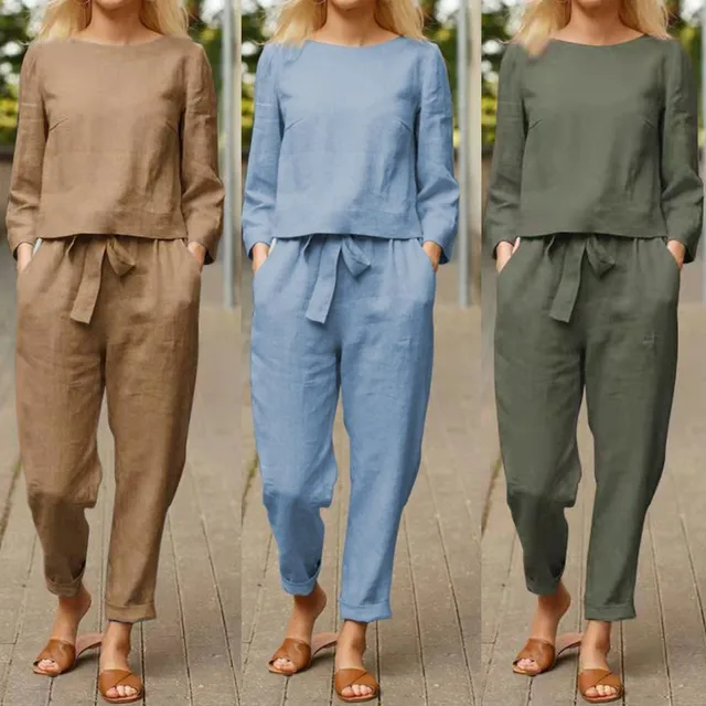 Autumn Elegant Women's Cotton 2-Piece Set Sportswear Set Long Sleeve Top Loose Pants Set Women's Casual Ladies Fashion Suits 2