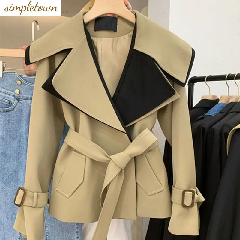 Windbreaker Women's Short 2023 Spring and Autumn Season New Loose and Slim Look British Style Spliced Coat