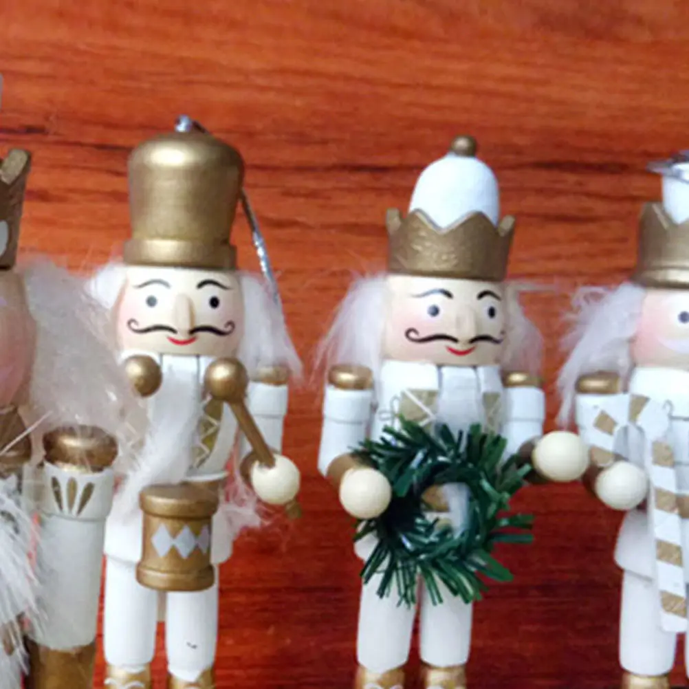 5Pcs 나무 호두까기 인형 군인 크리스마스 장식 프리미엄 페인트 휴대용 장식품 어린이 생일 선물 세트