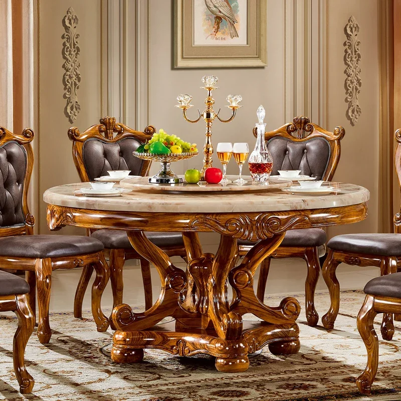 

Dining table marble round chair solid wood villa