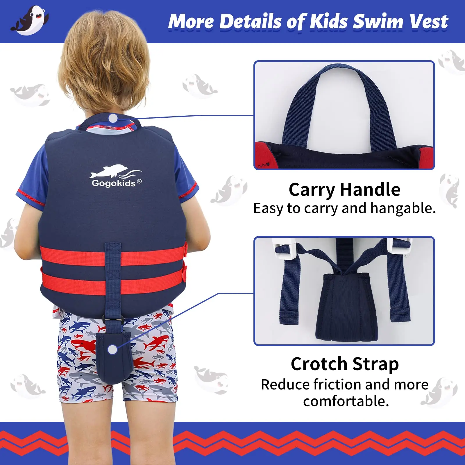 Description Picture 3 of itemGogokids Kids Life Jacket Float Jacket Toddler Swimsuit Assist Swimwear Swim Training Buoyancy Swim Vest Neoprene Life Jacket