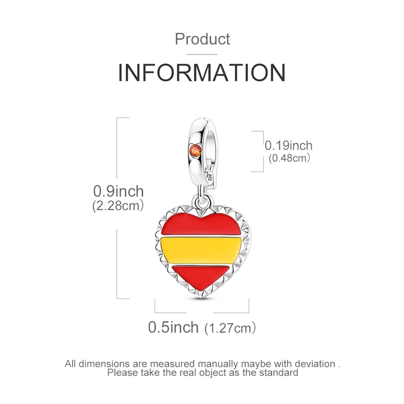 오리지널 참 스페인 국기 하트 모양 펜던트 팔찌 목걸이 DIY 여성용 주얼리