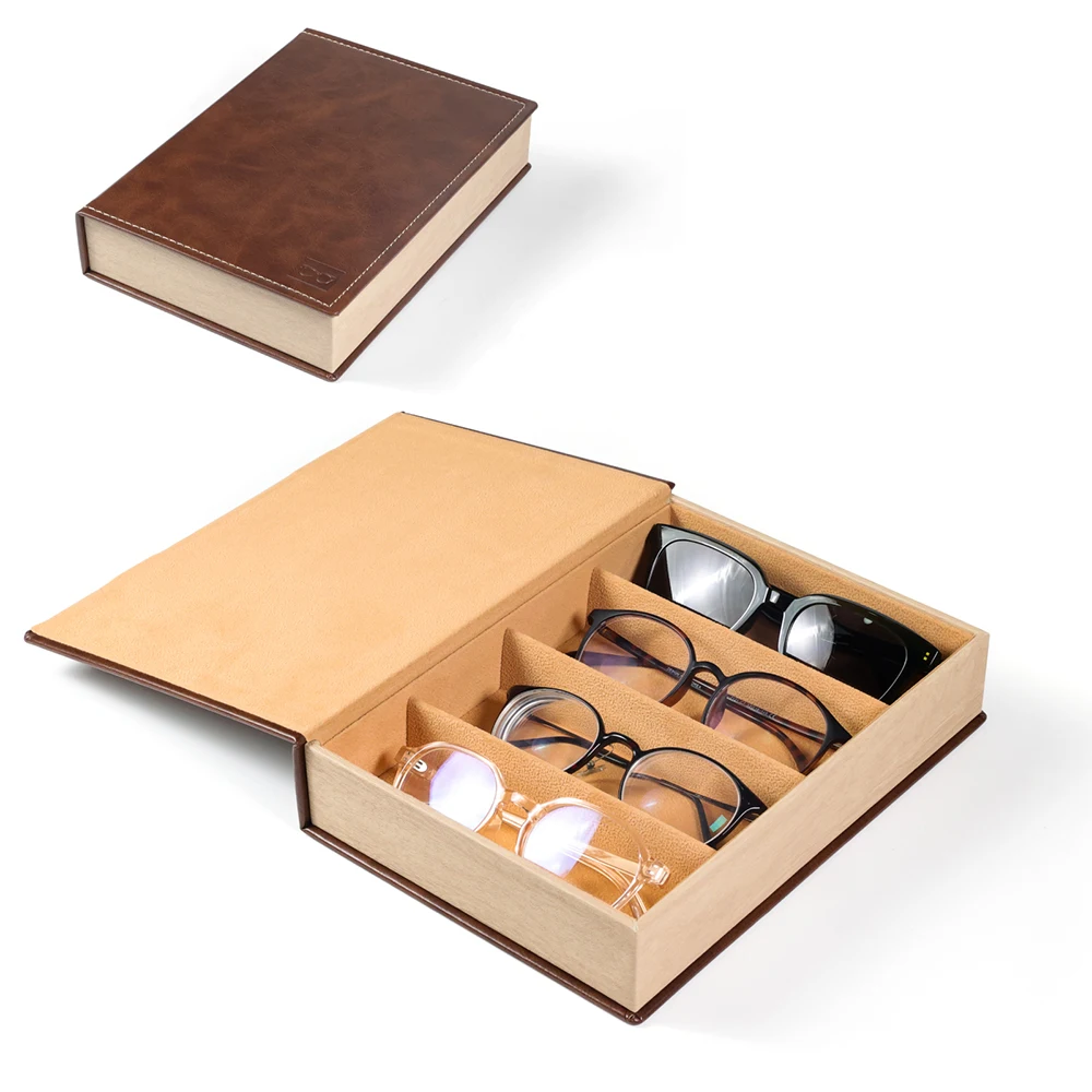 1 stück Braun PU Optische Rahmen Sonnenbrille Gläser Lagerung Fall Brillen Display Box Koffer 2 Oder 4 Slots Für Optionen – Detail 11