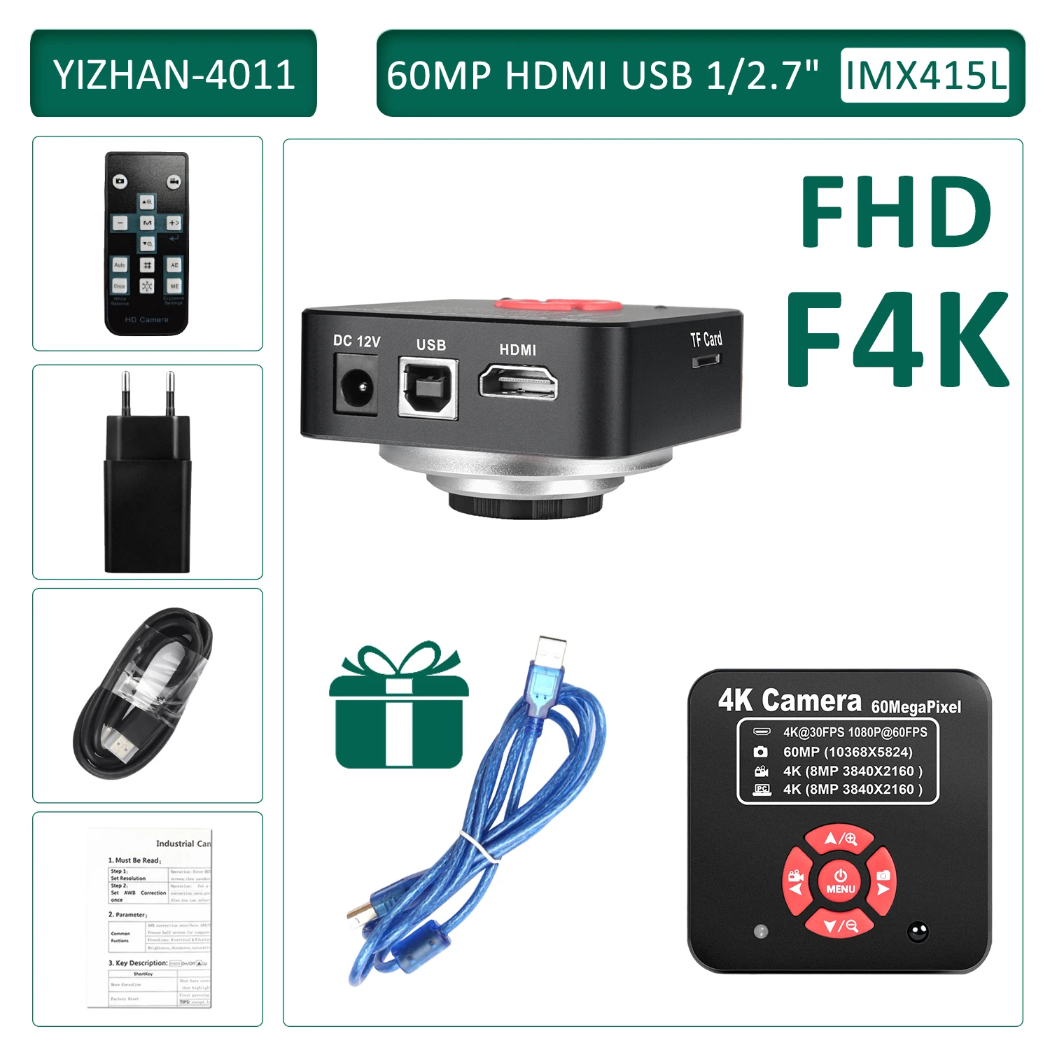 YIZHAN SONY IMX415L Trinocular Microscope Camera 60MP 48MP 13MP 4K