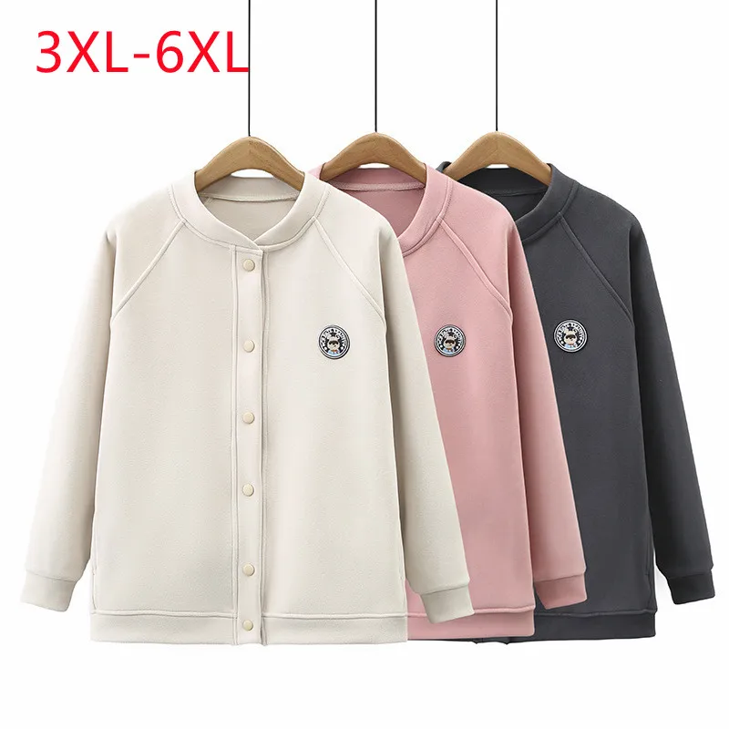 new-2023-ladies-spring-autumn-plus-size-tops-for-women-large-size-long-sleeve-v-neck-pink-baseball-uniform-coat-3xl-4xl-5xl-6xl