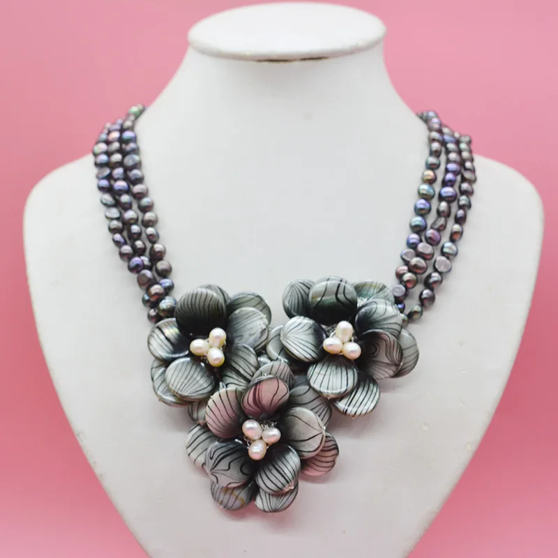 Classic. Diy Hand Woven. Shell / Natural Pearl Flower Necklace. The