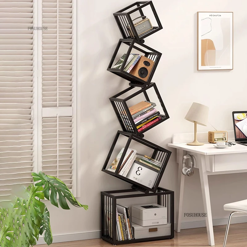 Corner Designer Bookcases Floor Rack Iron Shaped Display Shelf Home Living Room Bookcase Bookshelf Integrated Against The Wall C