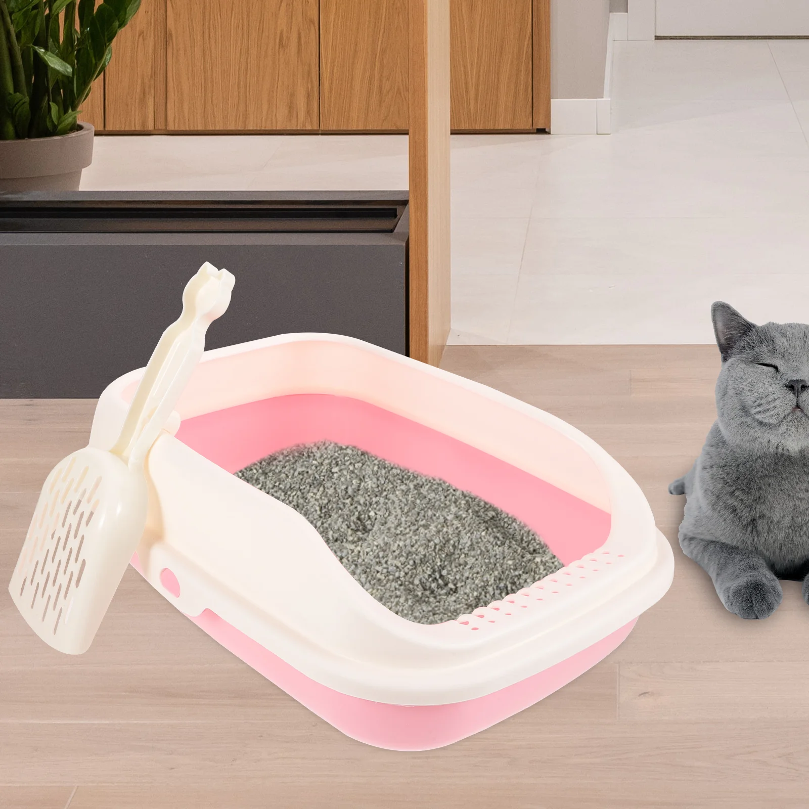 

Bins Cat Litter Box Household Toilet Pet Sand Basin High Side Boxes for Cats Open Type Pink Large Capacity Decorative Travel