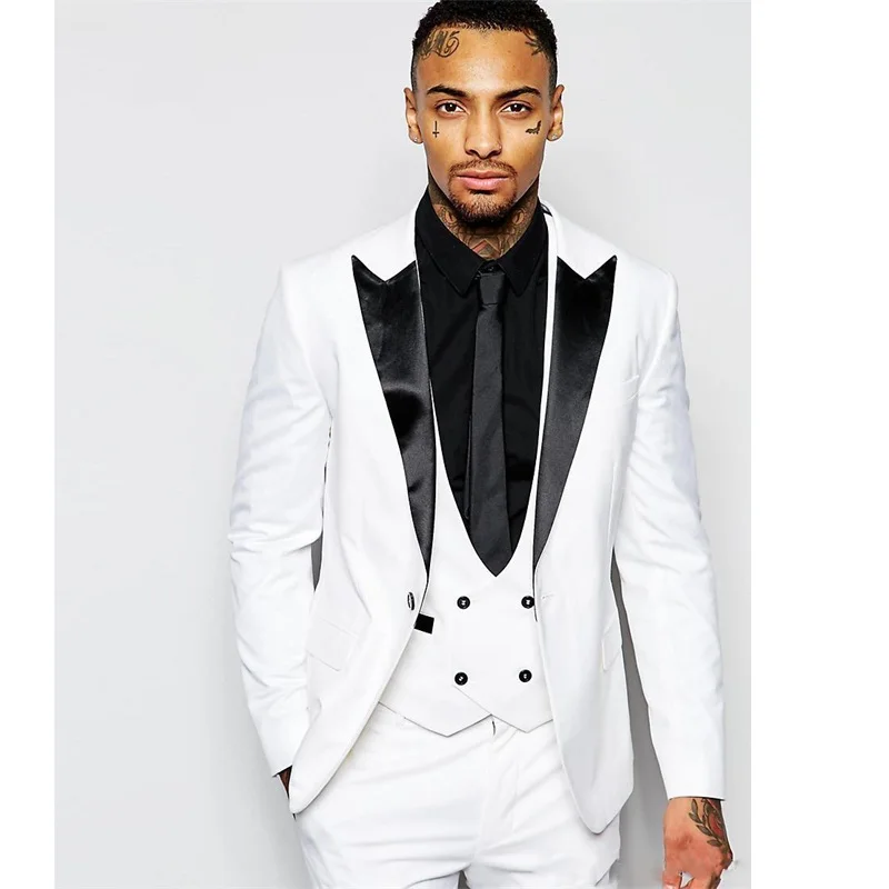 

Groomsmen Mens Suits Set Peak Lapel Slim Fit Wedding Groom Tuxedos Man Jacket Blazer 3 Piece (Blazer+Pant+Vest) Custom Made