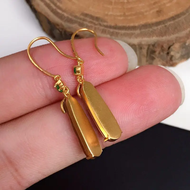 French natural yellow jade ice chalcedony ear hook S925 silver inlaid rich and auspicious Earrings