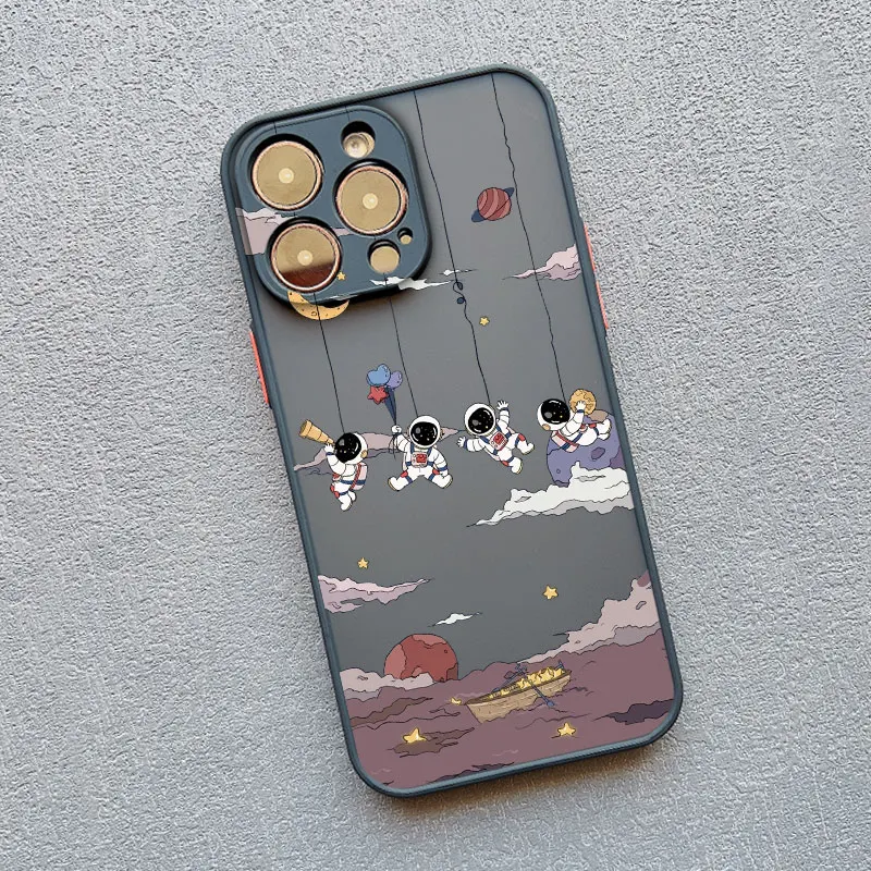 Cartoon Astronaut Muster Handy hülle für iPhone 11 12 Mini Pro Max 14 13 15 Pro Max Plus 7 8 plus x xr xs stoß feste Telefon abdeckung – Detail 2