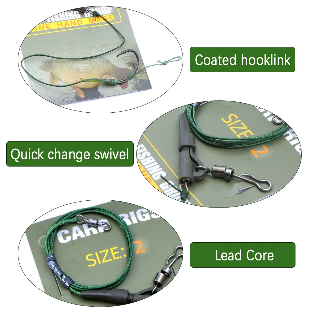 Carp Fishing Accessory Ready Tied Hair Rig Coated Leadcore Leader Hooklink Sharp Carp Hook For Method Feeder Boilie Fish Tackle
