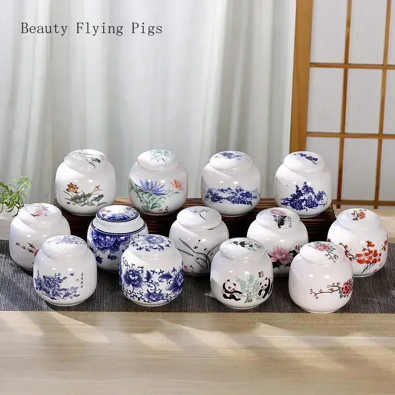 8x8cm Ceramic White Porcelain Small Snack Sealed Tea Can Portable Medicine Can Storage tea canister ceramic storage jar airtight container