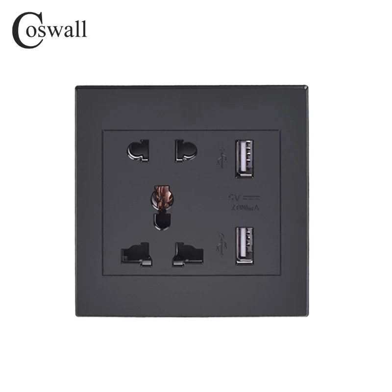 Coswall Wall Power Brazil Socket Plug Universal 5 Hole Electrical Outlet With 2100mA Dual USB