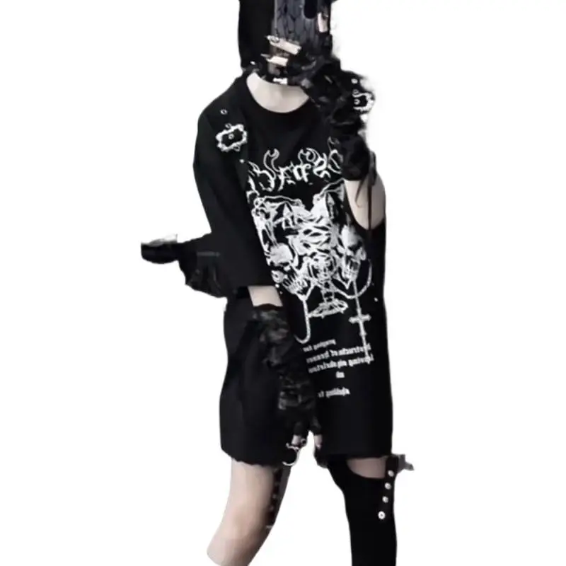 Sweet Girl Style Y2K Subculture Printed Crew Neck Short Sleeve Loose T-shirt Gothic Top Trend (Accessories Not Included) - Image 5