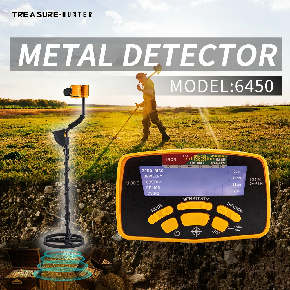 Treasure Hunter MD6450 11inch Coil Gold Metal Detector Professional Underground Waterproof Pinpointer High Sensitive