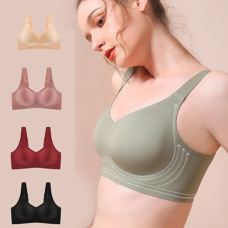 

Seamless Ultra-Thin Bra Breathable Ice Silk Beauty Back Lingerie Women Push Up Wireless Underwear Big Breasts Show Small Bras