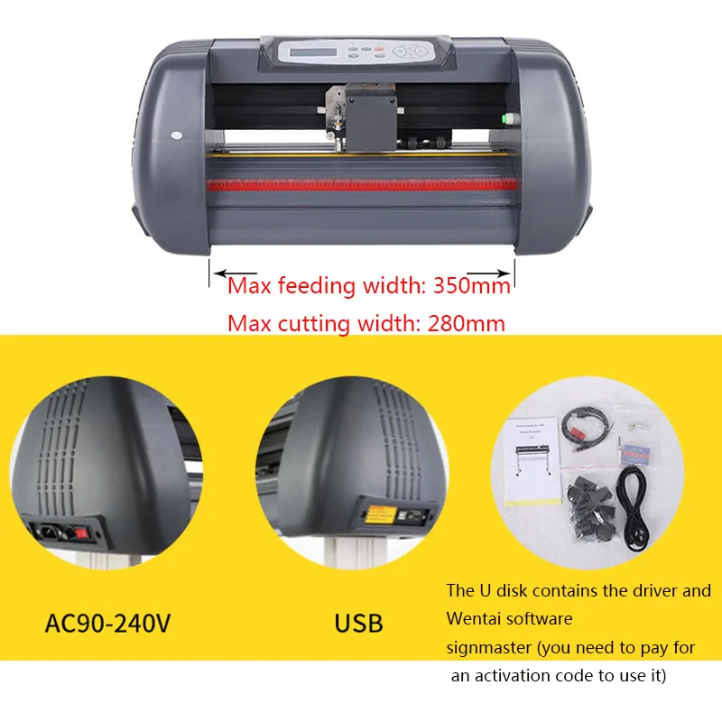 

AC90-240V Electric Cutting Plotter Cuting Width 280mm Vinyl Plotter USB High Quality Paper Plotter SK-375