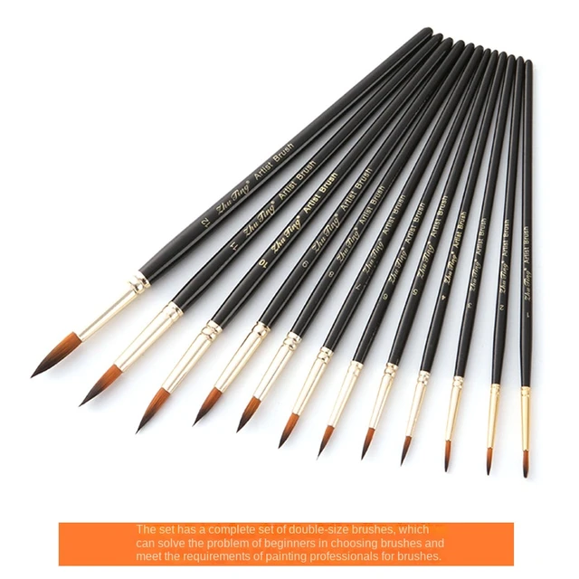 12 Set Professional Paint Brush Round Pointed Tip Nylon Hair Artist Acrylic  Brush for Acrylic Watercolor Oil Painting - AliExpress