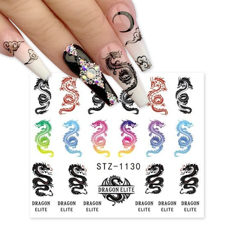 Snake Nail Stickers Animal Design Black Snake Temporary Tattoo Manicure Dragon Nail Water Decal Slider Decoration GLSTZ1124-1131