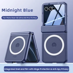 Magsafe Magnetic Phone Case with Front Tempered Glass & Shockproof Hinge Protection Cover for Motorola Razr 70 (Anti Spy Blue)