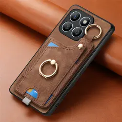 Luxury Leather Card Holder Wallet Case with Smart Ring Back Cover for Honor 400 smart (Brown)