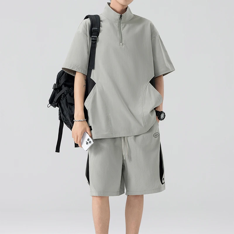 Männer T-shirt Anzug Kurzarm Polo Set Sommer Oversize 5XL 6XL 7XL 8XL Plus Größe Stehkragen Tasche Zipper lose Büro Mode – Detail 11