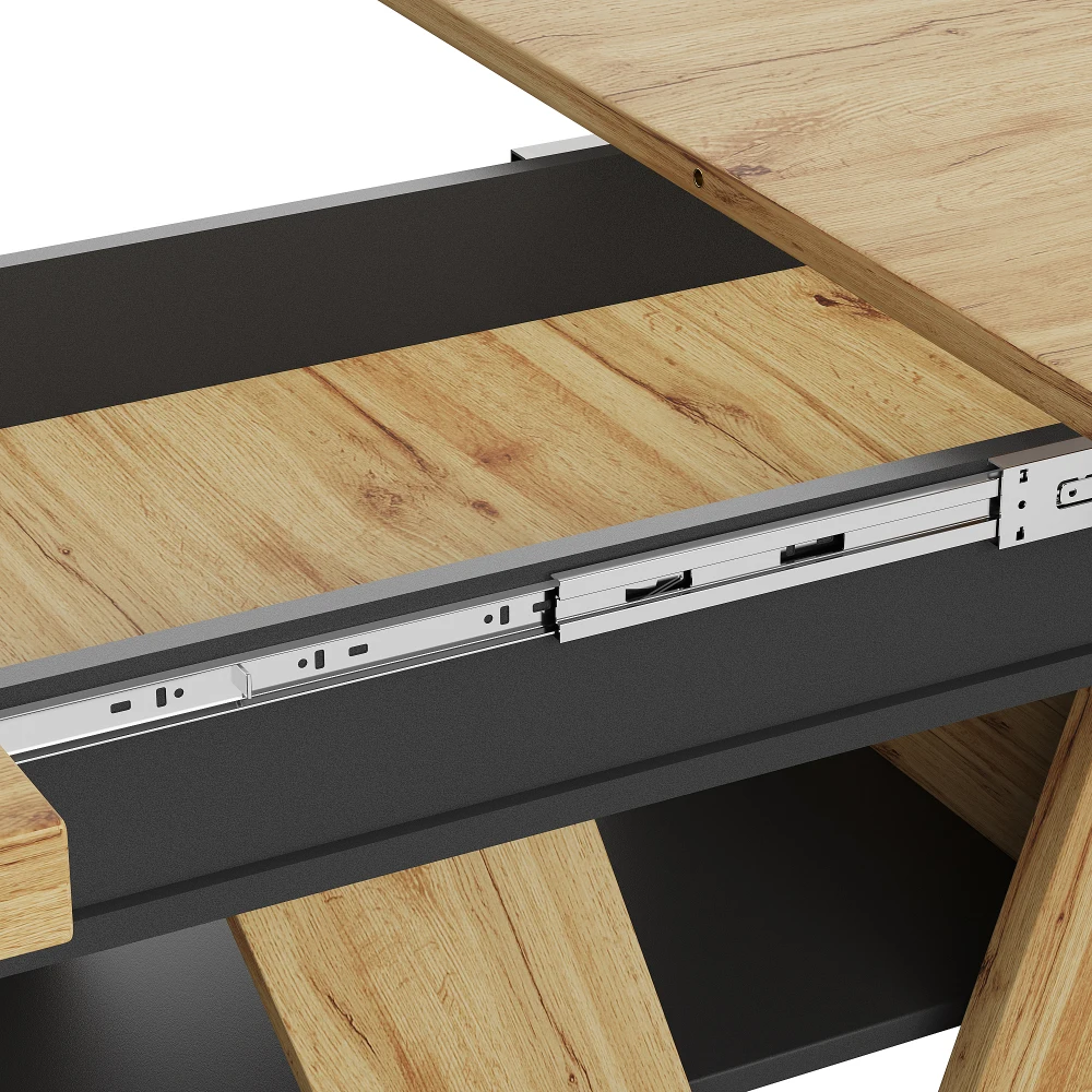 Esstisch Teleskop (119-158,5×80cm), Küchentisch, ausziehbarer Tisch, für Wohnzimmer, Esstisch aus Holz mit W-förmigen Beinen – Detail 16