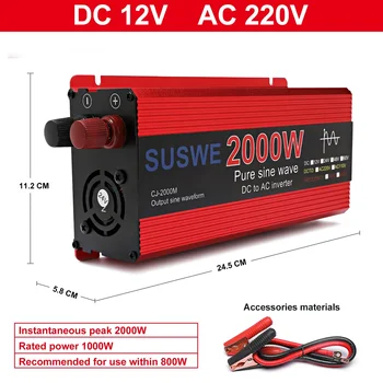 อินเวอร์เตอร์ DC 12V 24V เป็น AC 220V เพียวไซน์เวฟอินเวอร์เตอร์3000W/2000W/1000W หน้าจอดิจิตอลอัจฉริยะแรงดันไฟฟ้า 10