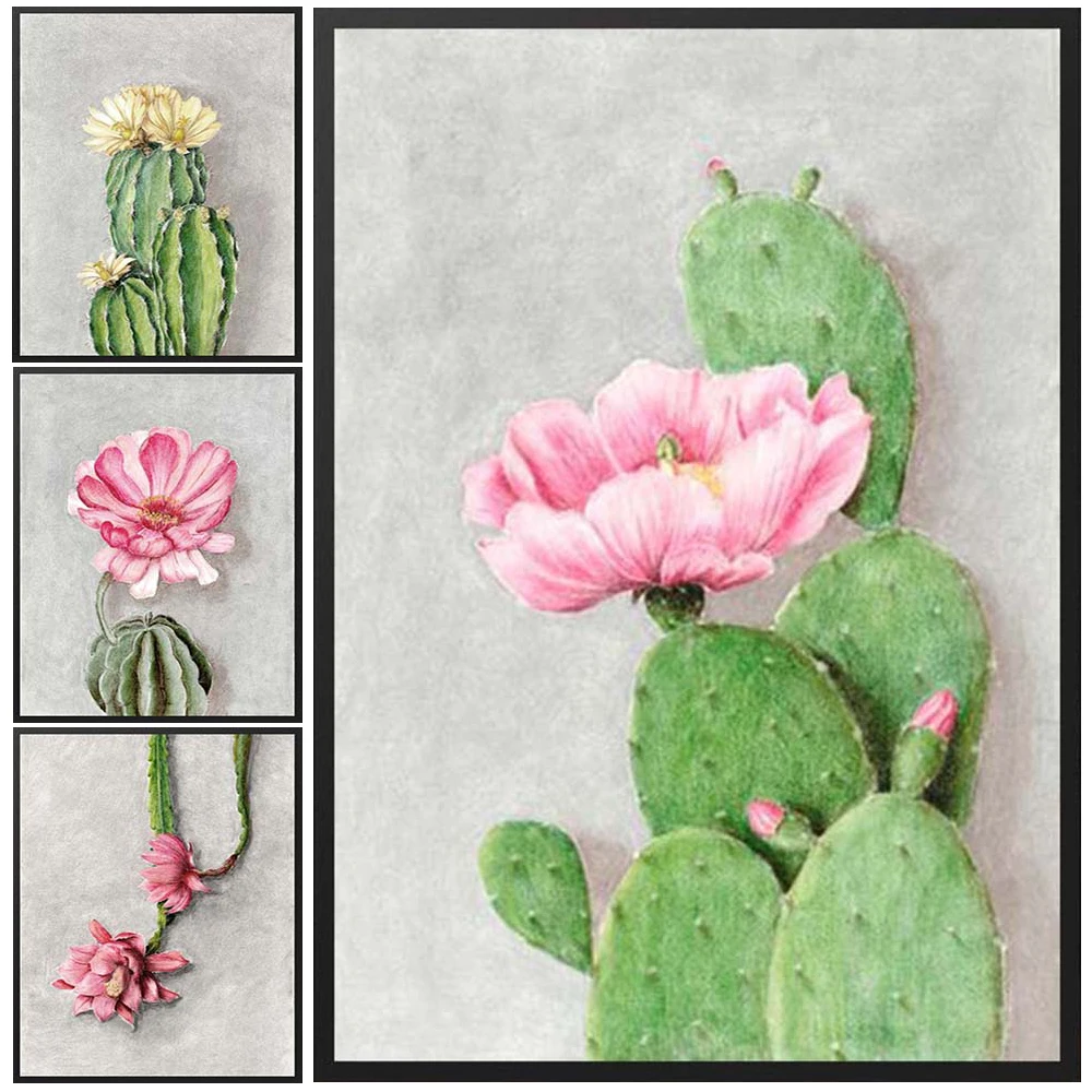 

Plant Cactus Flower Nature Cacti Nordic Poster Wall Art Canvas Painting Wall Pictures For Living Room Home Decor Unframed