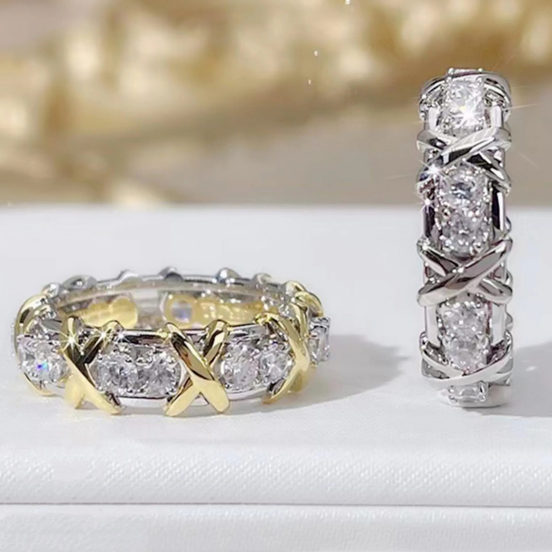 Wedding Rings Gold Rings Golden Ring Gemstone Ring Fashion Eternity Jewelry 5A Zircon stone 10KT White&Yellow Gold Filled Women Engagement Wedding Band Ring