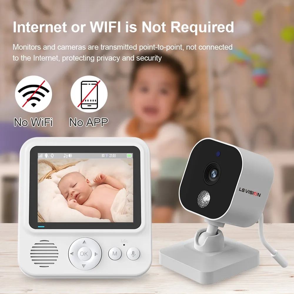 Видеоняня LS VISION с камерой без Wi-Fi, портативная детская камера ночного видения, экран 2,8 дюйма IPS, радиус действия 200 м, режим VOX, будильник