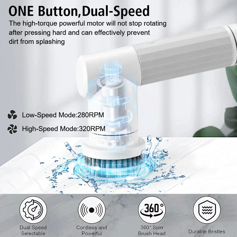 Bathroom Wash Brush USB Type Bathtub Brush Handheld Kitchen Cleaning Tool 6-in-1 Electric Cleaning Brush Cleaner Sink 4