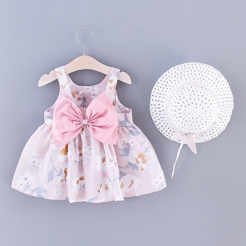 western dress 2022 New Fashion Baby Girl Dresses Princess clothing Cute 2pcs set Party Cotton Flower  Children  Bow Hat Sleeveless Sweet 1-3Y dresses prom dresses