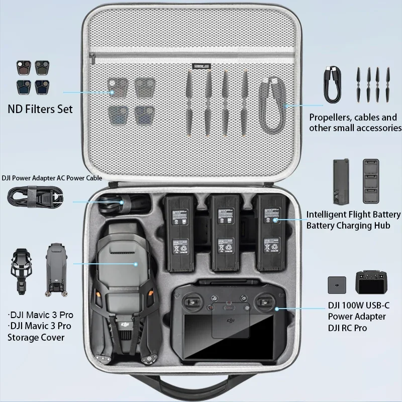 For DJI Mavic 3 Pro/Classic Accessories Storage Bag Travel Carrying Case PU Portable Shoulder Bag drone accessories drone storage bag dji case drone case For DJI RC/RC PRO Case