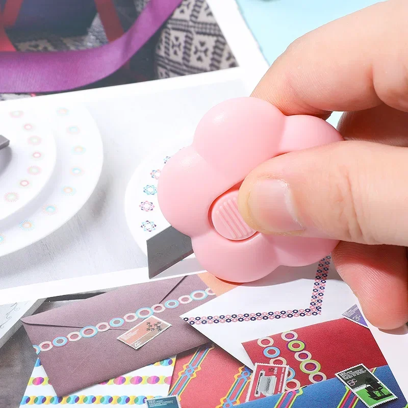 Cute Macaron Color Flower Shape Mini Utility Knife Student Safety Portable Envelope Express Box Opener Office Paper Cutter 1Pc utility knife,paper cutter,pocket folding knife,craft cutting knife