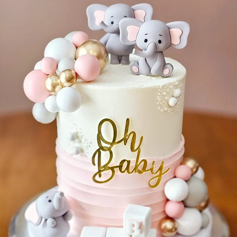 Taart Topper Met Baby Olifant, Parelballen En Kroon Cake Picks Decoratie Mini Ballen Topper Voor Olifant Thema Baby Shower Verjaardagsfeestje Supplies