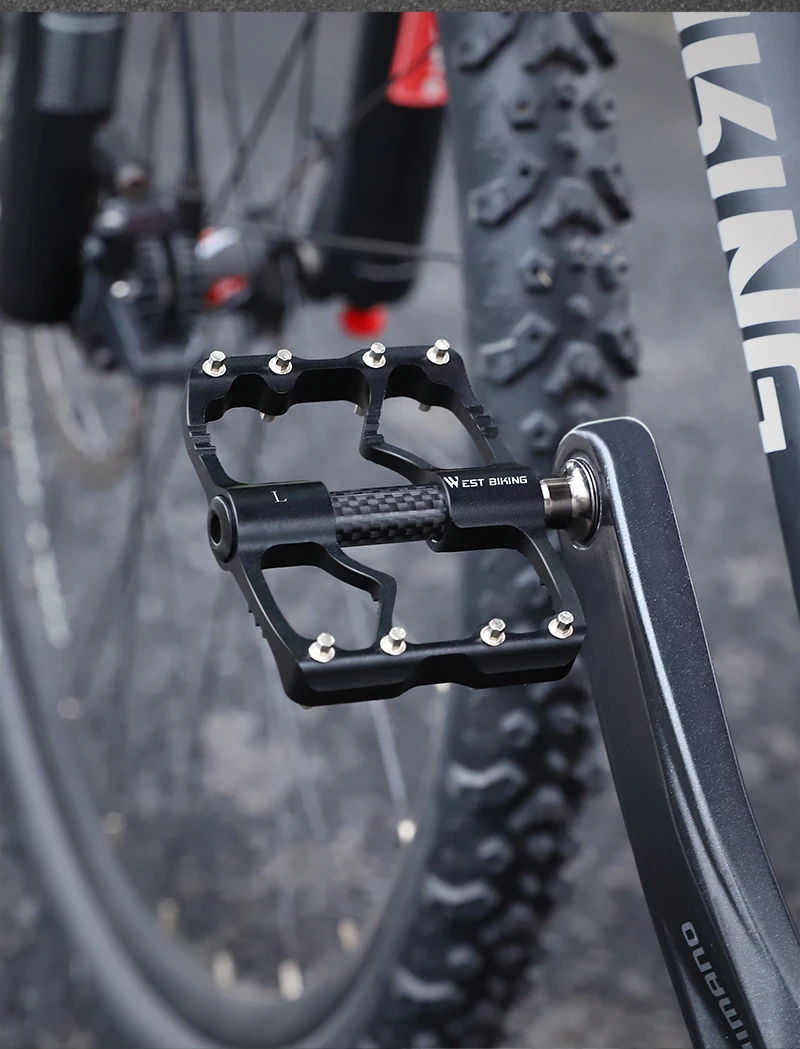 WEST BIKING Carbon Faser Rennrad Pedal Ultraleicht 3-Lager Carbon Rohr Radfahren Pedal Aluminium Anti-slip Flache Fahrrad teile – Detail 7