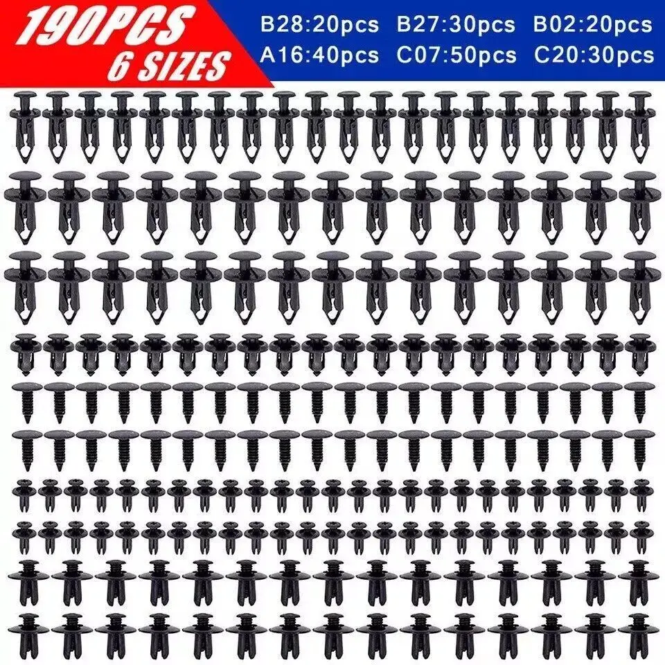 190PCS Car Body Plastic Auto Fasteners Push Trim Clips Pin Rivet Bumper ...