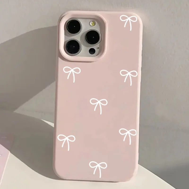 White and Pink Bow Love Heart Print Shockproof Phone Case
