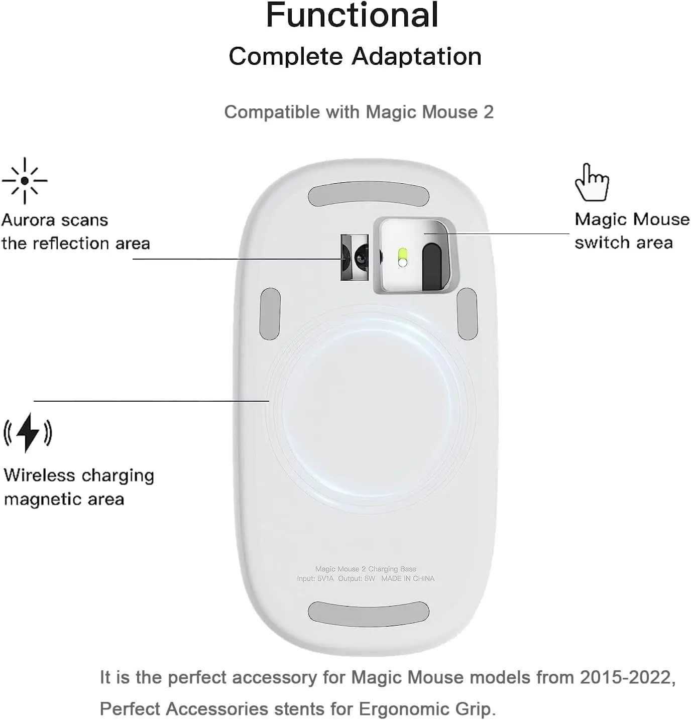 Ergonomic Charging Base for Magic Mouse 2, Fast Wireless Charging - Main Image