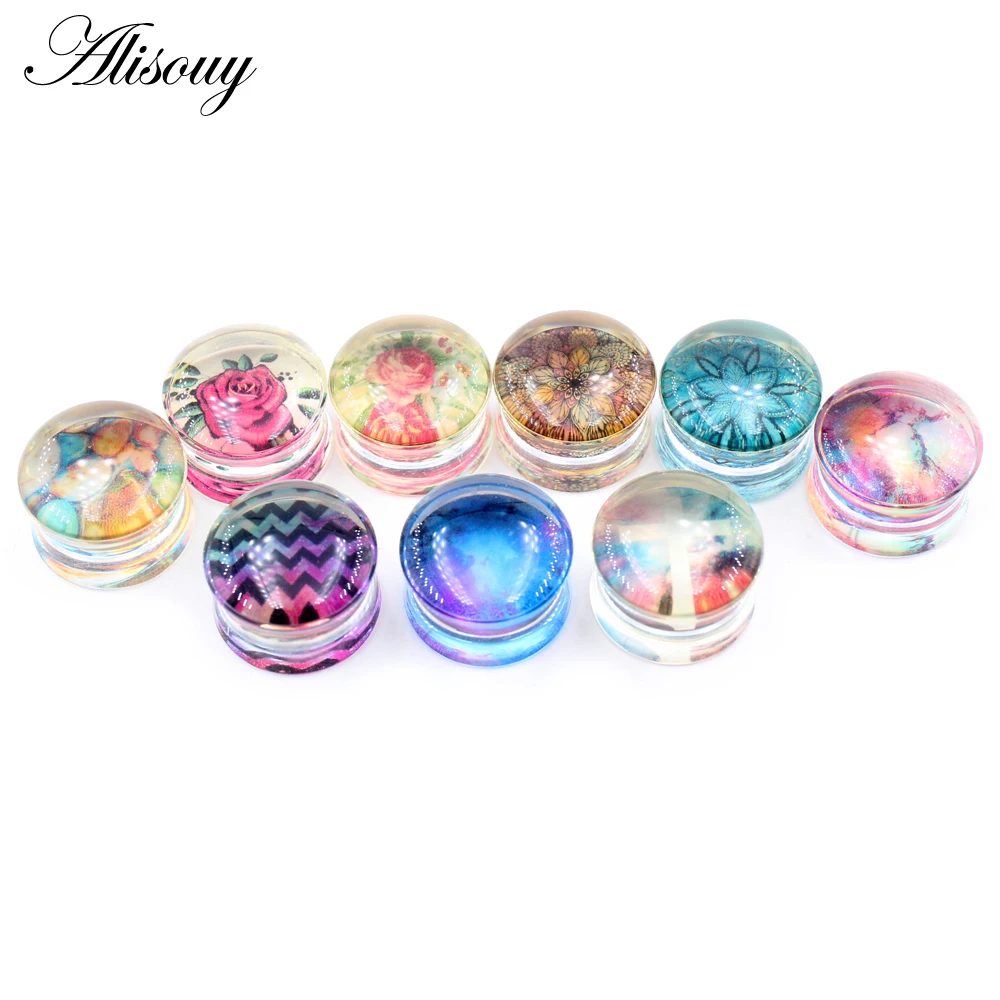 Alisouy 2pcs Transparent Acrylic Flower Cross Ear Gauges Tunnels Plugs Flesh Stretcher Expander Earrings Piercing Body Jewelry 2