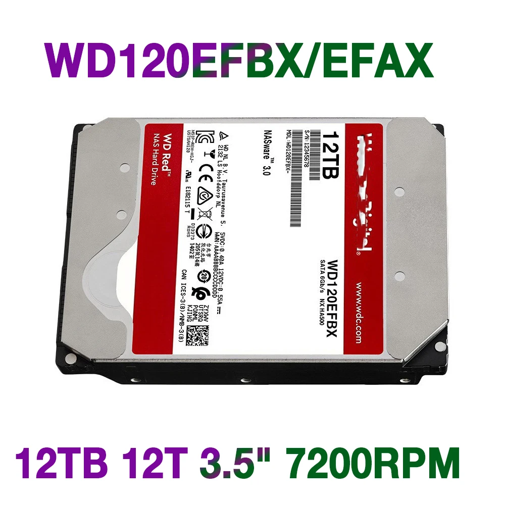 Wd120Efbx/Efax Per Wd 12Tb 12T 3.5 "7200Rpm Disco Rosso Plus Server Di Rete Nas Hard Drive