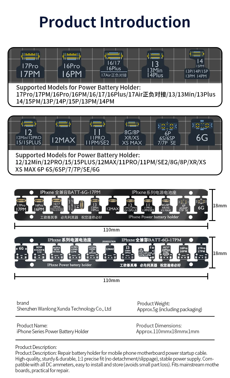Battery Connect Buckle BATT-6G-17PM Power Boot Cable FPC Connector iPhone Motherboard Power-On for iPhone 6 -17 PRO MAX Series