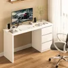 White Desk with Drawers, 47'' W Home Office Computer Desk Gaming Table, Modern Vanity Desk with Storage, Wood Writing Workstati 2