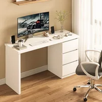 White Desk with Drawers, 47'' W Home Office Computer Desk Gaming Table, Modern Vanity Desk with Storage, Wood Writing Workstati 2