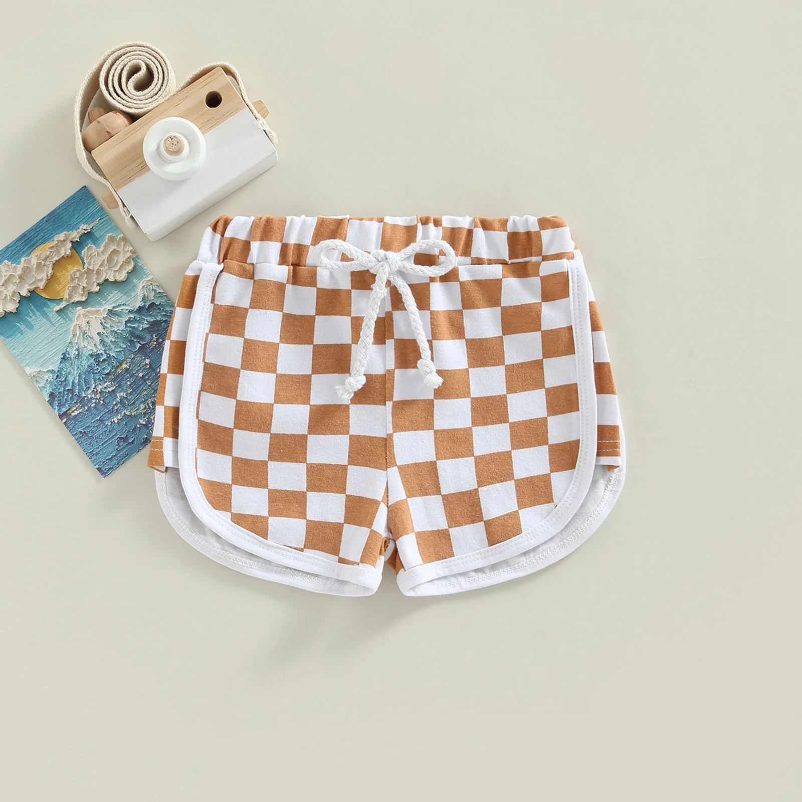 Summer Kid Baby Girls Boys Shorts Checkerboard Print Elastic Waist Drawstring Short Pants Casual Clothing 0-3T