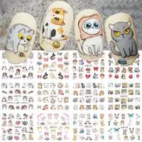 12pcs Cute Cat Nail Water Sticker Kawaii Anime Watercolor Design Foil for Nail Decals Cartoon Watermark Transfer Manicure Slider 1