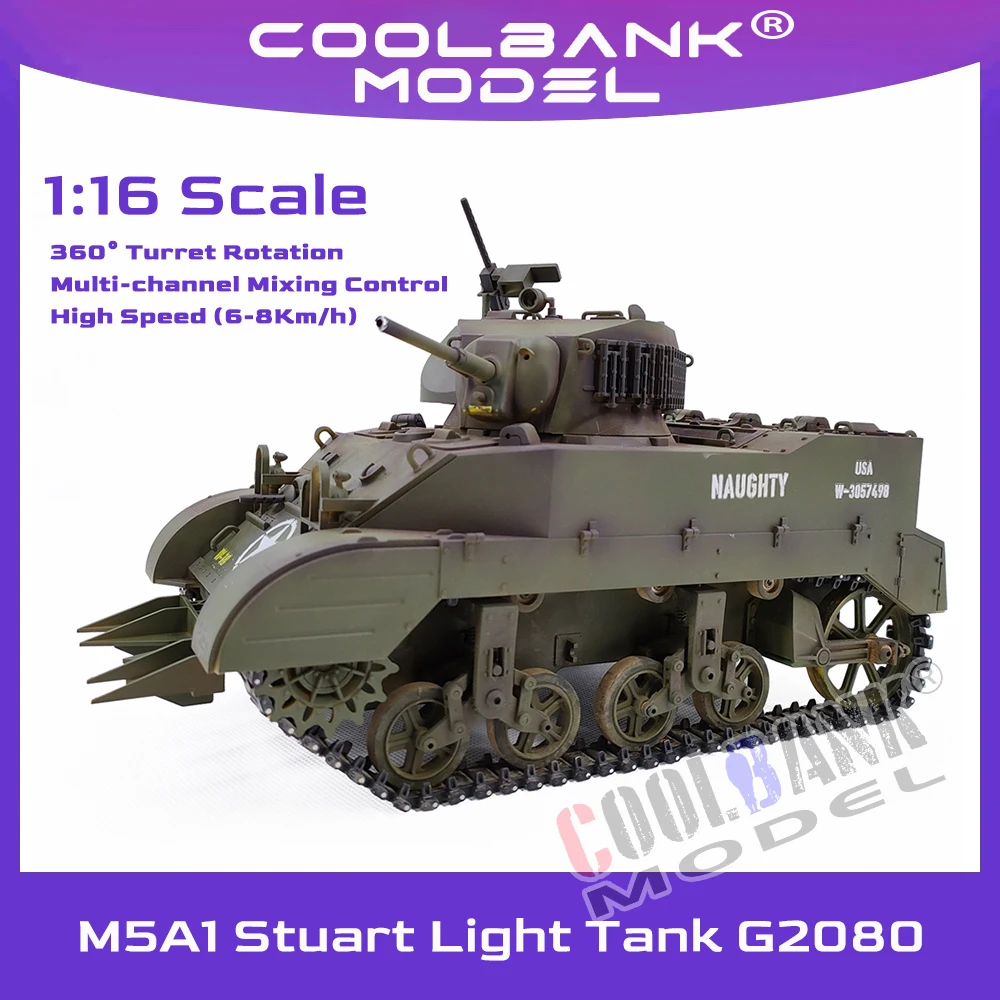 Радиоуправляемый Танк COOLBANK M5A1, модель Стюарта, модель танка, масштаб 1/16, со звуком и искусственными мышцами, военные автомобили для мальчиков