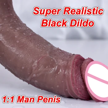 XXL Realistic Black Skin Big Dildo Double Silicone Suction Cup Thick Cock Gay Vagina Anal Masturbators Sex Toys Soft Adult Penis 1